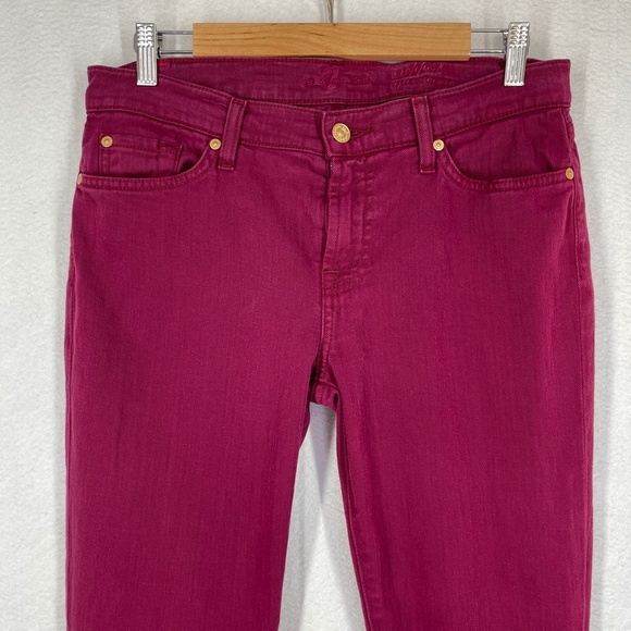 7 for All Mankind Women's Cropped Denim Jeans Skinny Midrise Maroon - Picture 2 of 11